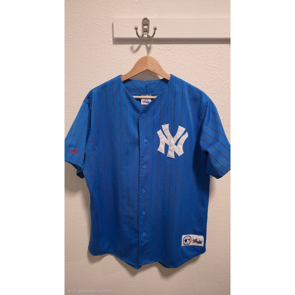 Vintage Majestic New York Yankees Jersey Adult Large Blue Pinstripe MLB Made USA